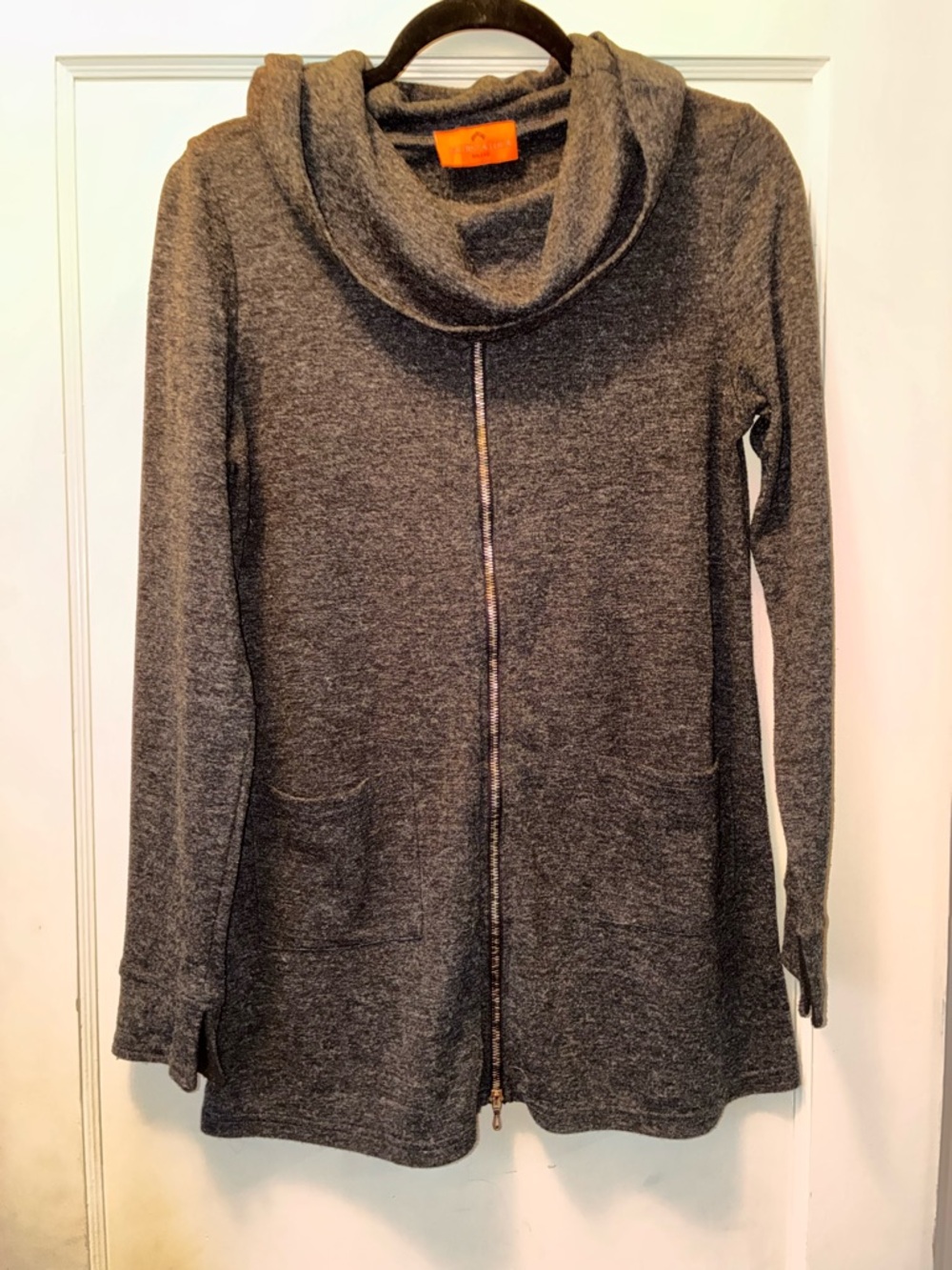 Patrizia Luca Milano Sweatshirt Long Sleeve Medium Grey Cowl Neck Zip Up